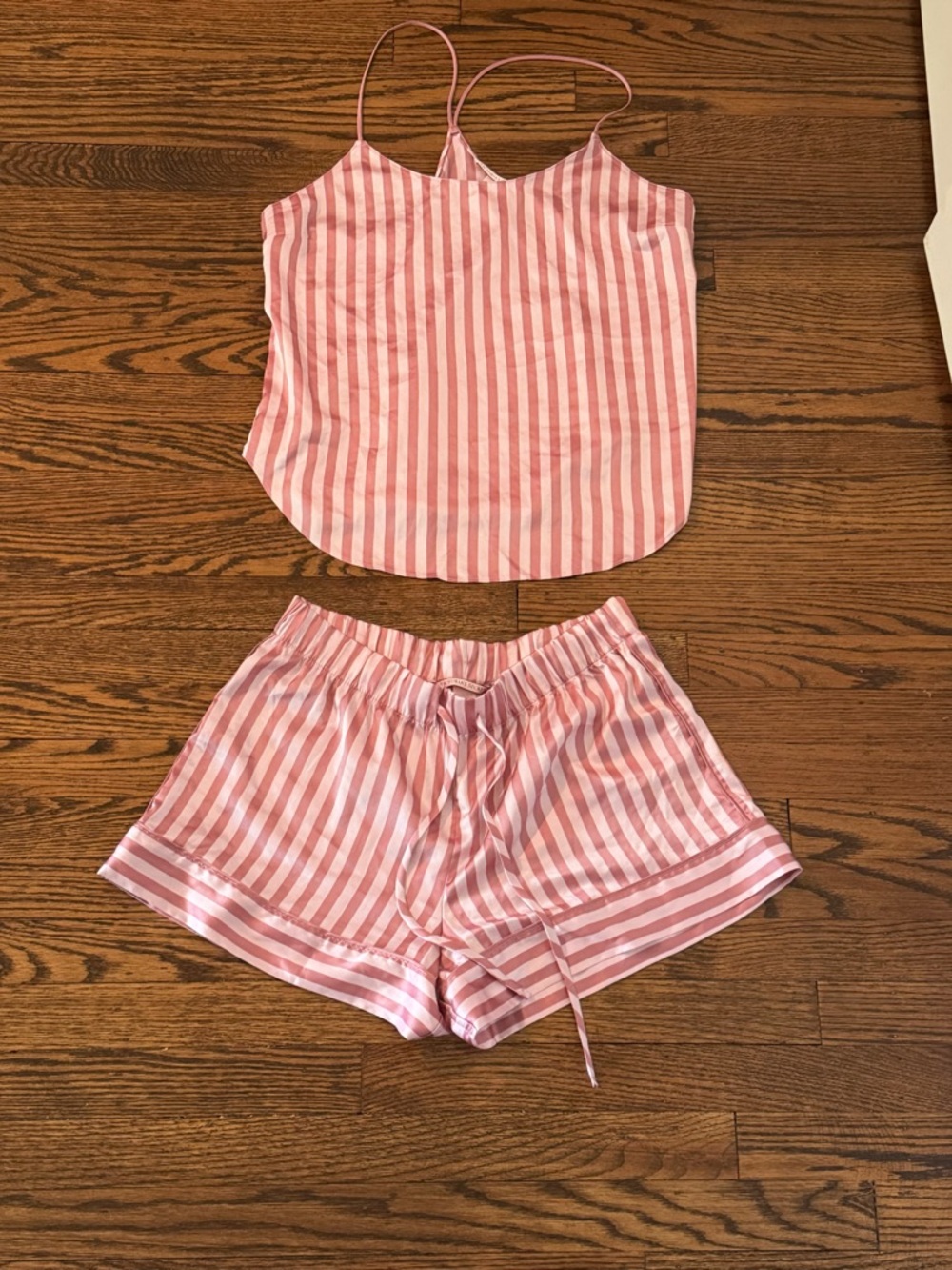 VICTORIA’S SECRET—Striped Light Pink and Mauve Satin Cami & Short Set